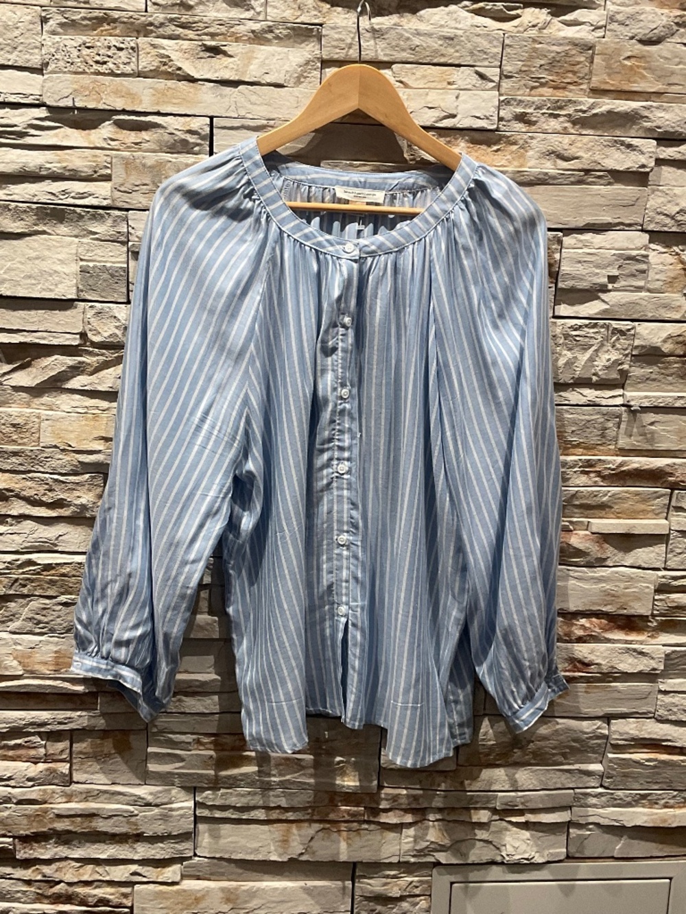 BeachLunchLounge Women’s Button Down Blouse, White/Blue Stripes, Size L